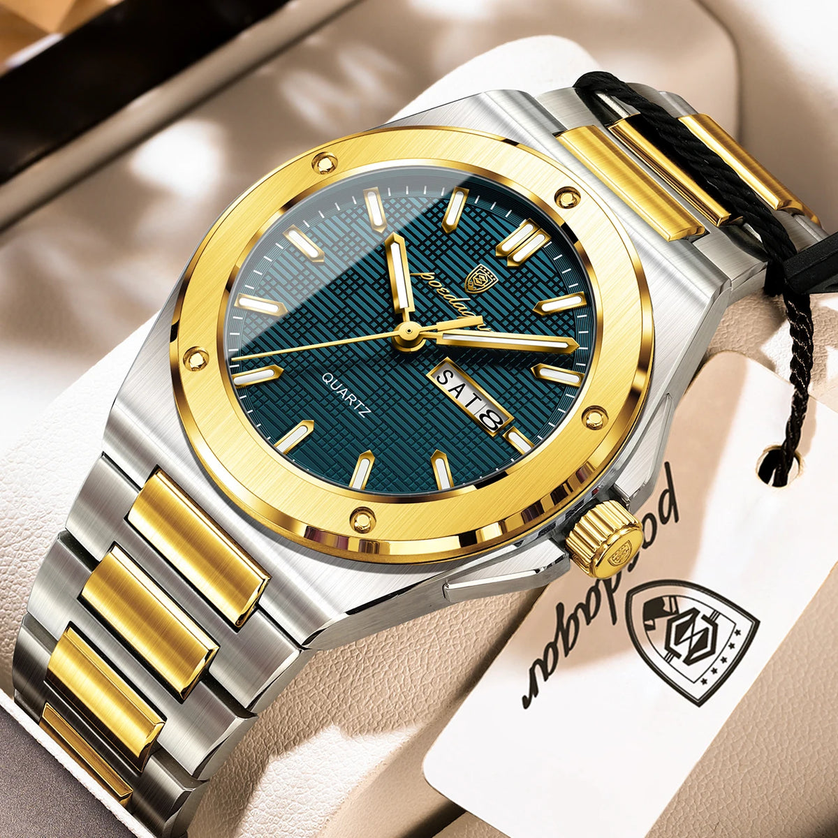 Reloj de pulsera para hombre POEDAGAR, original, de cuarzo, con fecha y día, resistente al agua, luminoso, de acero inoxidable, moderno.