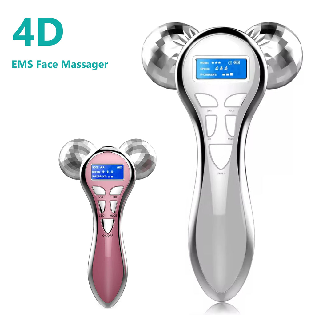 Rodillo masajeador Facial 4D EMS, vibración de microcorriente, dispositivos de masaje de elevación en V, herramienta de belleza para el cuidado de la piel para cuello, ojos y cuerpo