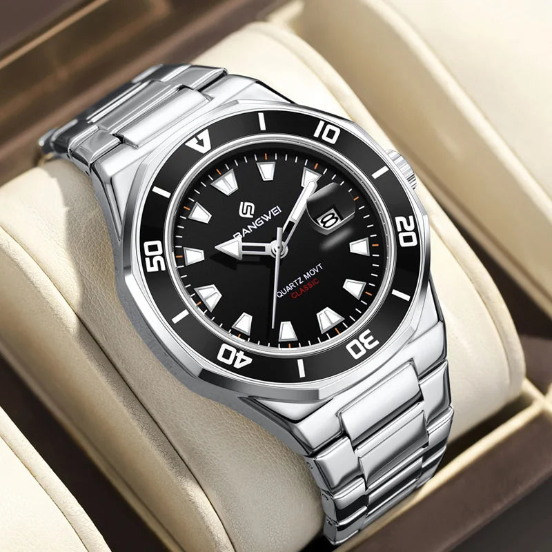 Reloj de negocios para hombre BANGWEI con fecha, resistente al agua, luminoso, de lujo, deportivo, de cuarzo y acero inoxidable para caballero