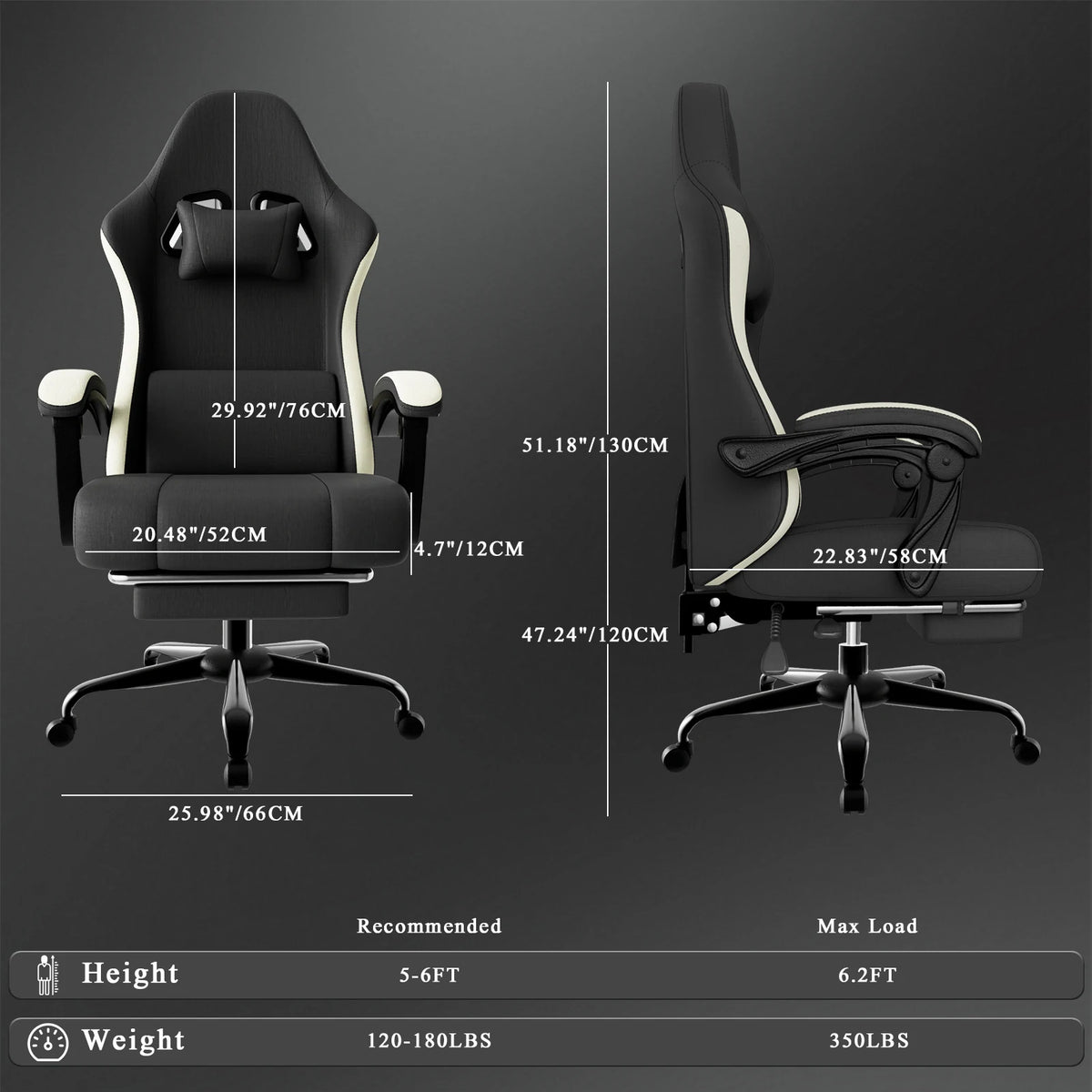 Silla de gaming ergonómica negra con reposacabezas, respaldo alto y brazos acolchados