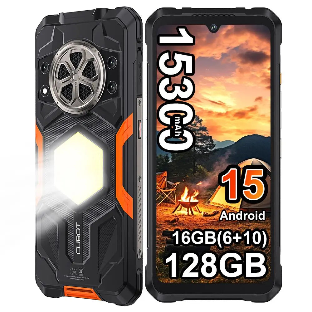 Smartphone ultra resistente CUBOT KingKong Power 5 G100 Android 15, 15300 mAh 6.88" 120 Hz, 16 GB RAM (6+10), 128 GB ROM, teléfono con luz de camping de 64 MP