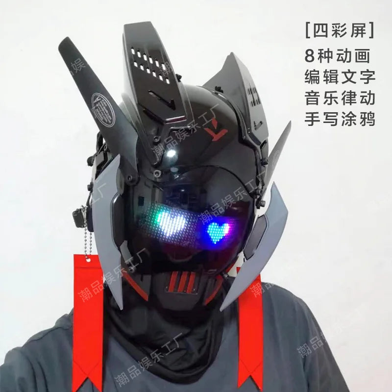 Máscara Cyber Punk, disfraces, máscara, Cosplay, soldado Mech con pantalla LED de subtítulos, casco de Control por aplicación de teléfono, accesorios de Bar para fiesta de Halloween