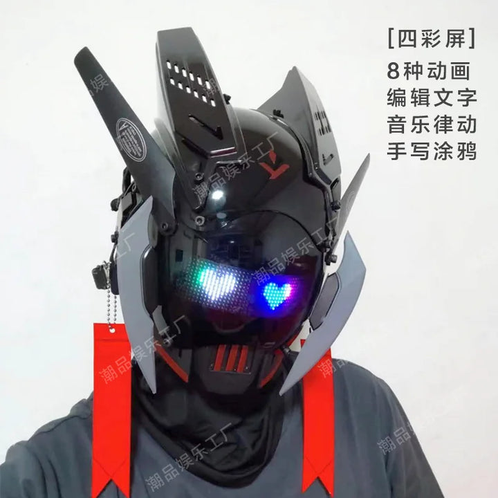 Máscara Cyber Punk, disfraces, máscara, Cosplay, soldado Mech con pantalla LED de subtítulos, casco de Control por aplicación de teléfono, accesorios de Bar para fiesta de Halloween