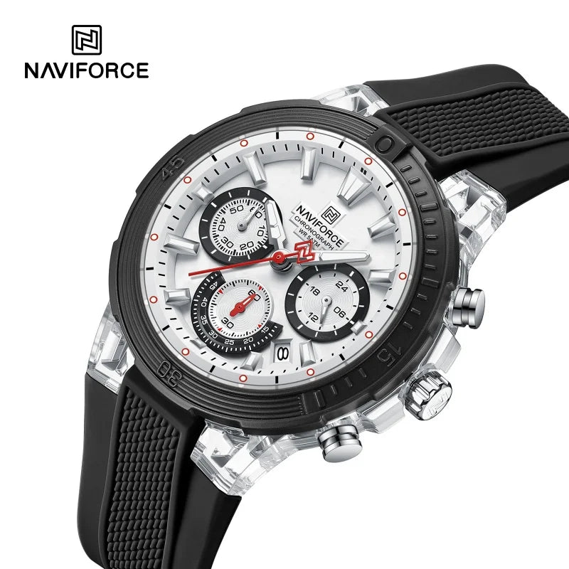 Reloj deportivo cronógrafo NAVIFORCE para hombre, cuarzo, resistente al agua 50M, reloj 24 horas, correa de silicona, reloj de moda para hombre al aire libre