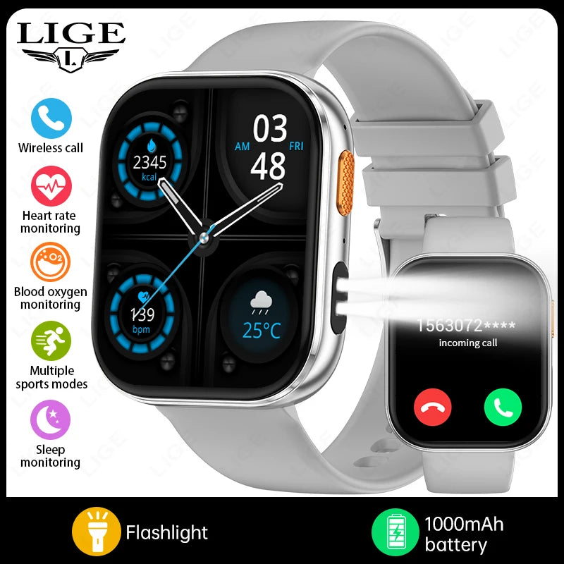 Reloj inteligente LIGE AMOLED para hombre, pantalla de 2.04, llamadas Bluetooth, monitor de salud, resistente al agua IP68, reloj inteligente deportivo para mujer, nuevo para Android iOS