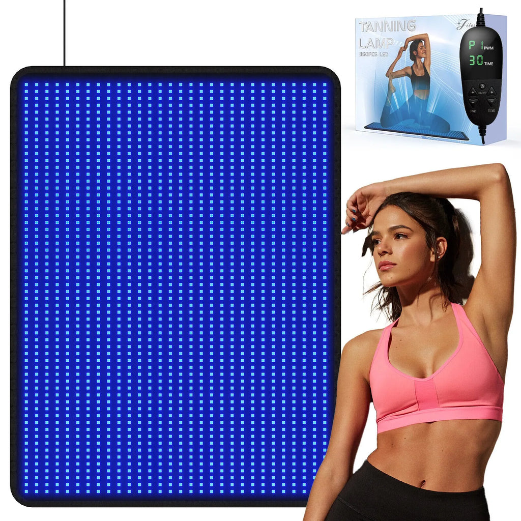 Lámpara de Bronceado de 30W con 460nm y 490nm, Solárium con 360 Luces LED para Todo el Cuerpo, 2 Modos: Constante + Pulsante, Almohadilla de Bronceado