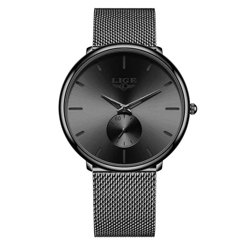 Reloj de cuarzo de lujo para hombre, marca LIGE, diseño moderno, informal, ultrafino, con malla de acero, resistente al agua, deportivo.