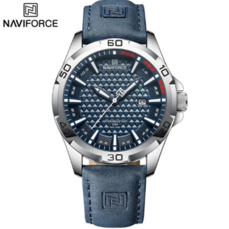 NAVIFORCE Reloj de pulsera de cuarzo deportivo militar informal para hombre, reloj masculino de negocios de cuero impermeable Relogio Masculino
