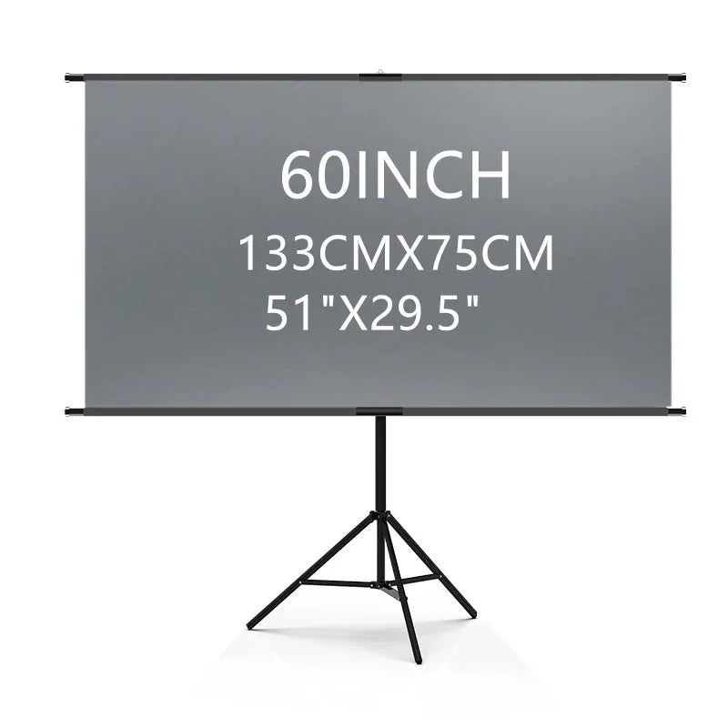Pantalla de proyector gris de 60 pulgadas con soporte trípode negro