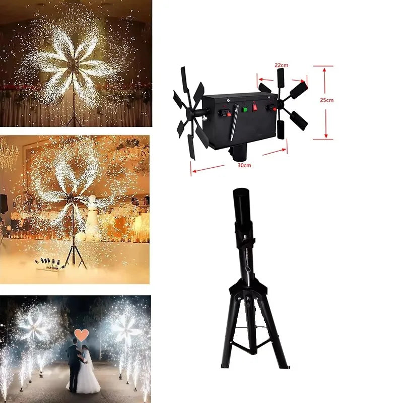 Máquina de Chispas Frías con Doble Rueda Giratoria, Máquina de Fuegos Artificiales con Control Remoto Inalámbrico, Efecto Especial para Escenarios, Bodas y Fiestas