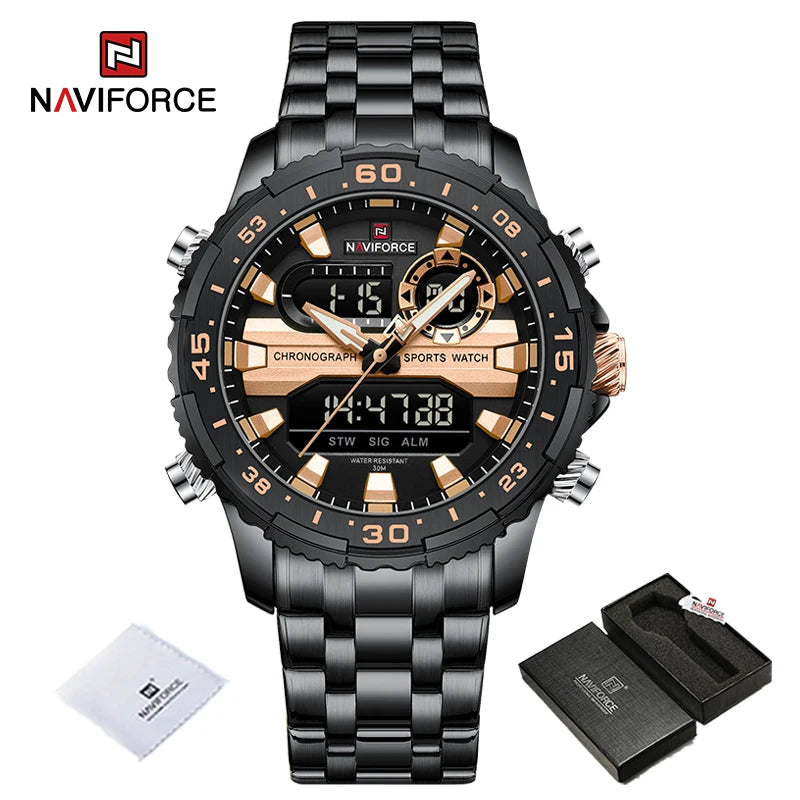 Relojes para hombre NAVIFORCE, marca de tendencia original, pantalla LCD analógica-digital de cuarzo, reloj para hombre, resistente al agua 30 m, luminoso, reloj de pulsera para hombre