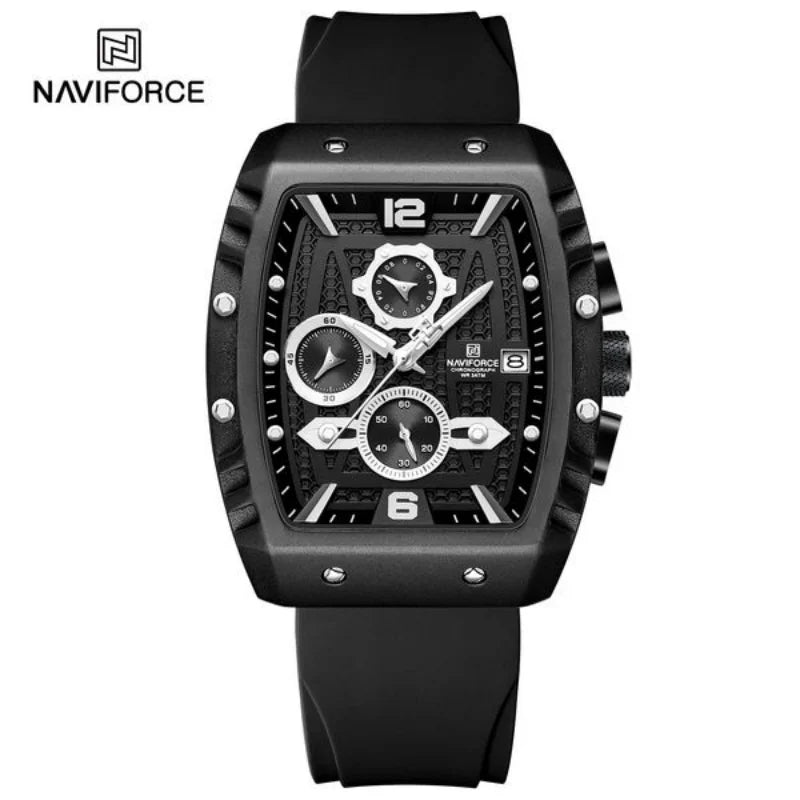 Reloj de cuarzo multifunción para hombre NAVIFORCE, deportivo, resistente al agua, con correa de silicona, calendario y cronógrafo, modelo NF8025