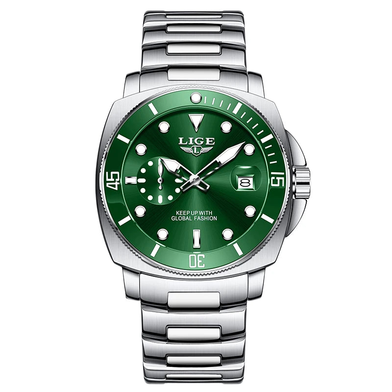 Reloj LIGE moderno para hombre, resistente al agua, luminoso, con calendario, de acero inoxidable, reloj de cuarzo para hombre, estilo deportivo y de negocios + caja