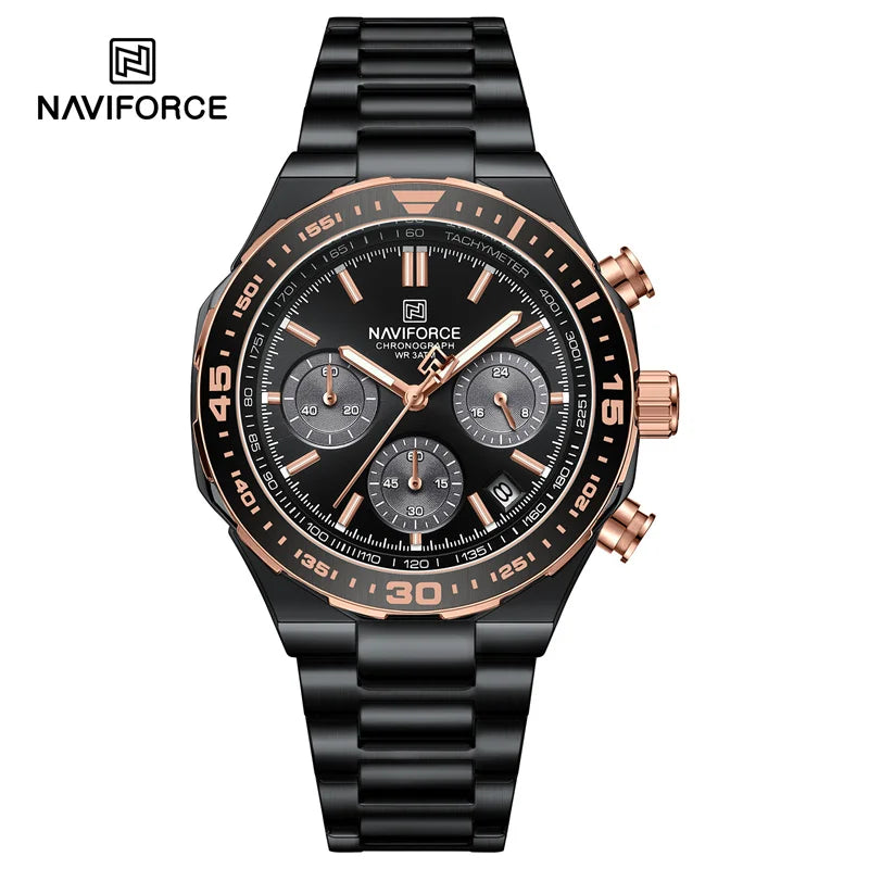 Reloj NAVIFORCE 2024 para hombre, resistente al agua, estilo casual de negocios, con fecha, manecillas luminosas, cuarzo, cronógrafo, correa de acero inoxidable