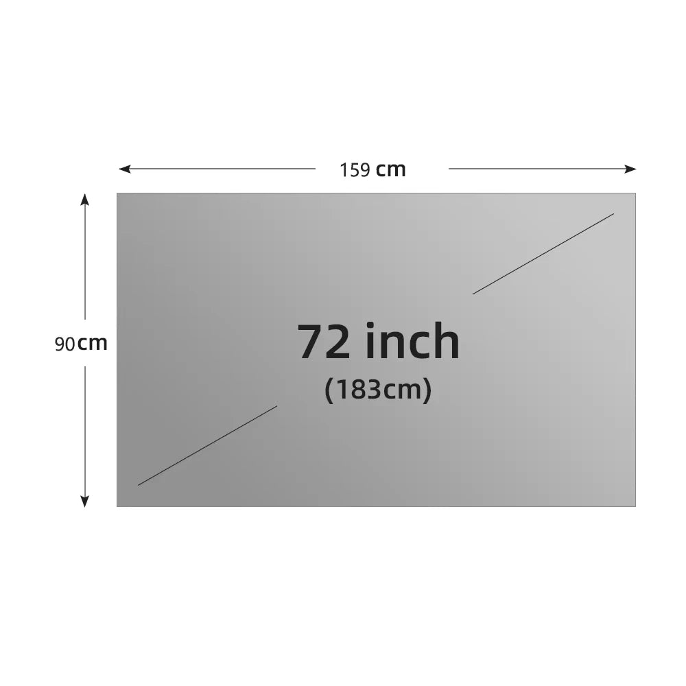 Pantalla de proyección portátil gris, borde negro y ojales, 72 pulgadas (183 cm).
