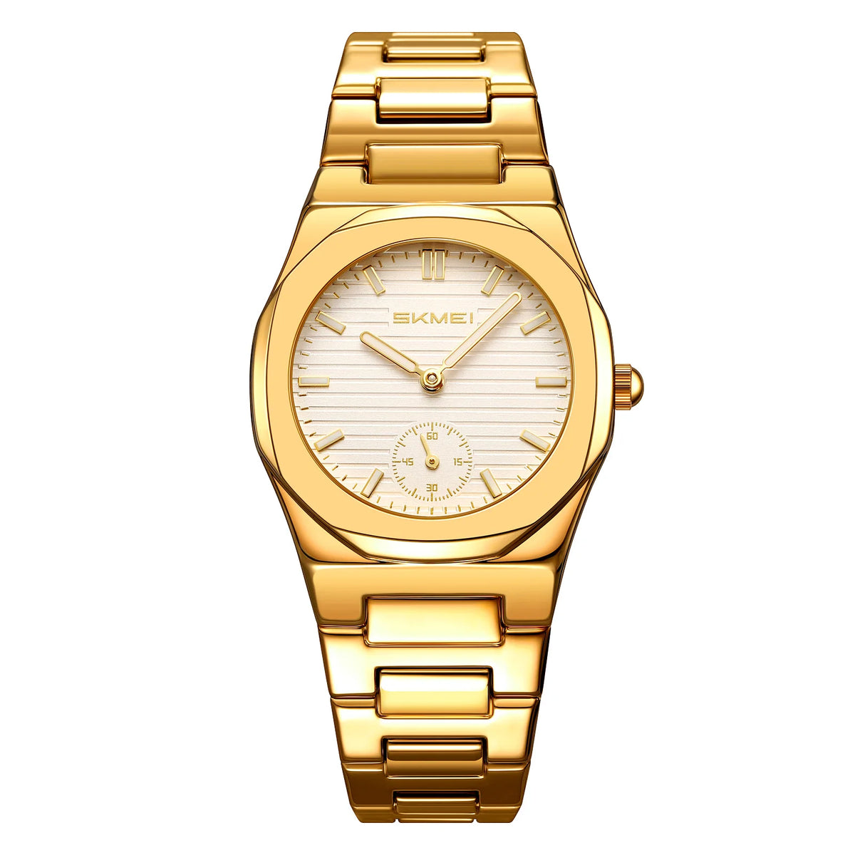 Reloj de cuarzo para mujer SKMEI con caja octogonal, brazalete de aleación de zinc, esfera de rayas horizontales, pequeño, resistente al agua, estilo ejecutivo 2681