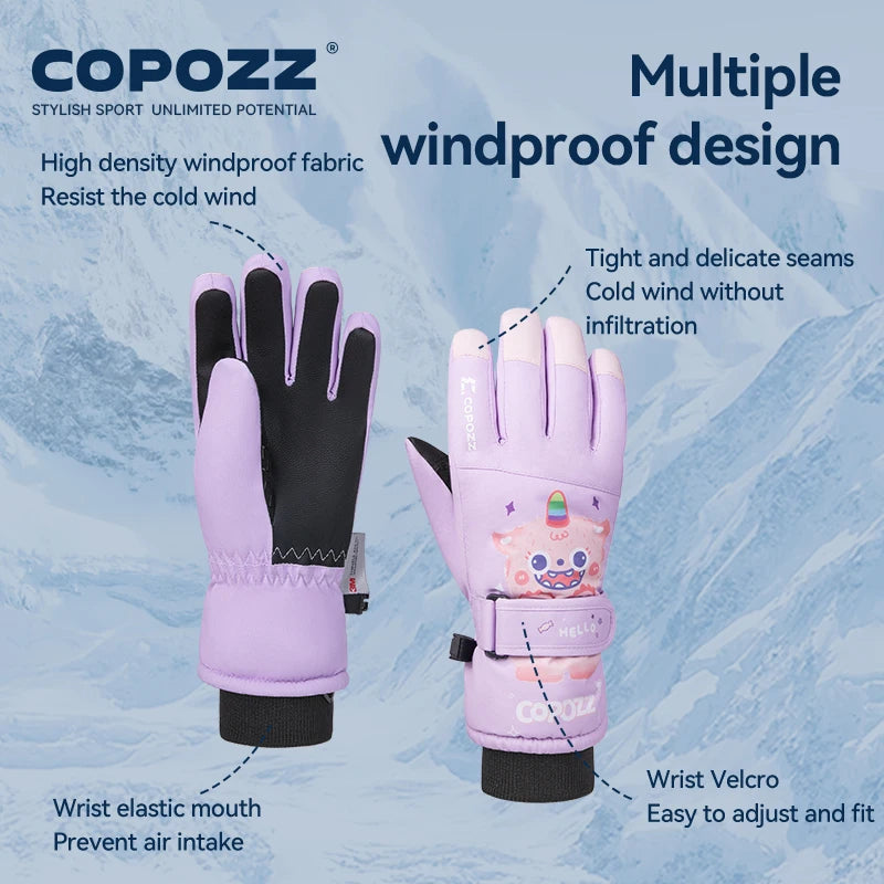 COPOZZ guantes de invierno de dibujos animados para niños y niñas, guantes gruesos impermeables para niños, guantes de esquí para Snowboard, montar, ciclismo, guantes de nieve para niños