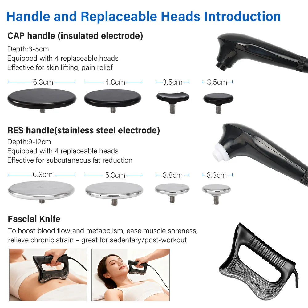 Máquina de Belleza Indiba 448KHz Tecar RF con 3 Manijas para Alivio del Dolor, Quema de Grasa, Pérdida de Peso, Lifting Facial y Contorno Corporal para Salones y Spas