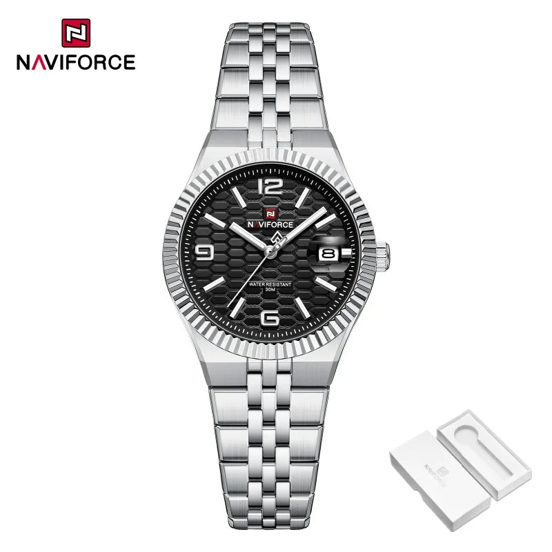 Reloj de mujer NAVIFORCE NF5079 de cuarzo, deportivo, resistente al agua, de alta calidad, con correa de acero, romántico, para dama