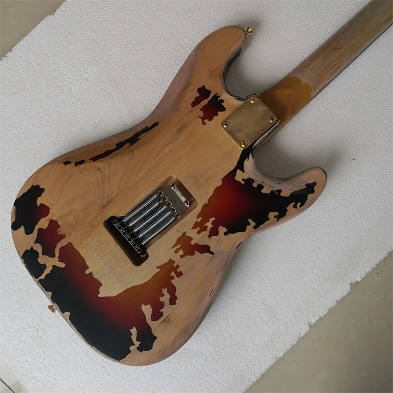 Guitarra eléctrica de 6 cuerdas para zurdos con acabado mate desgastado y pickguard negro, estilo vintage