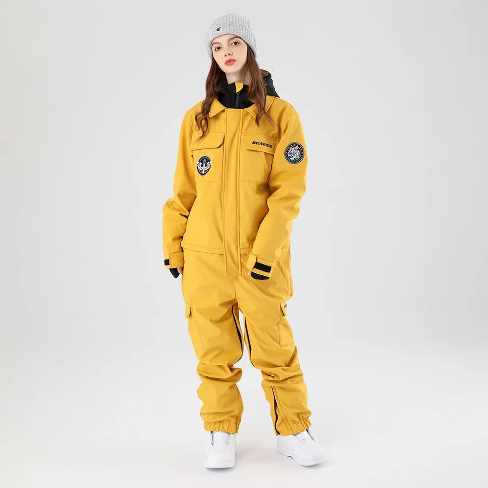 Traje de esquí de una pieza para hombre y mujer, chaqueta cálida para snowboard al aire libre, conjuntos de esquí impermeables con capucha, novedad de invierno, 2025