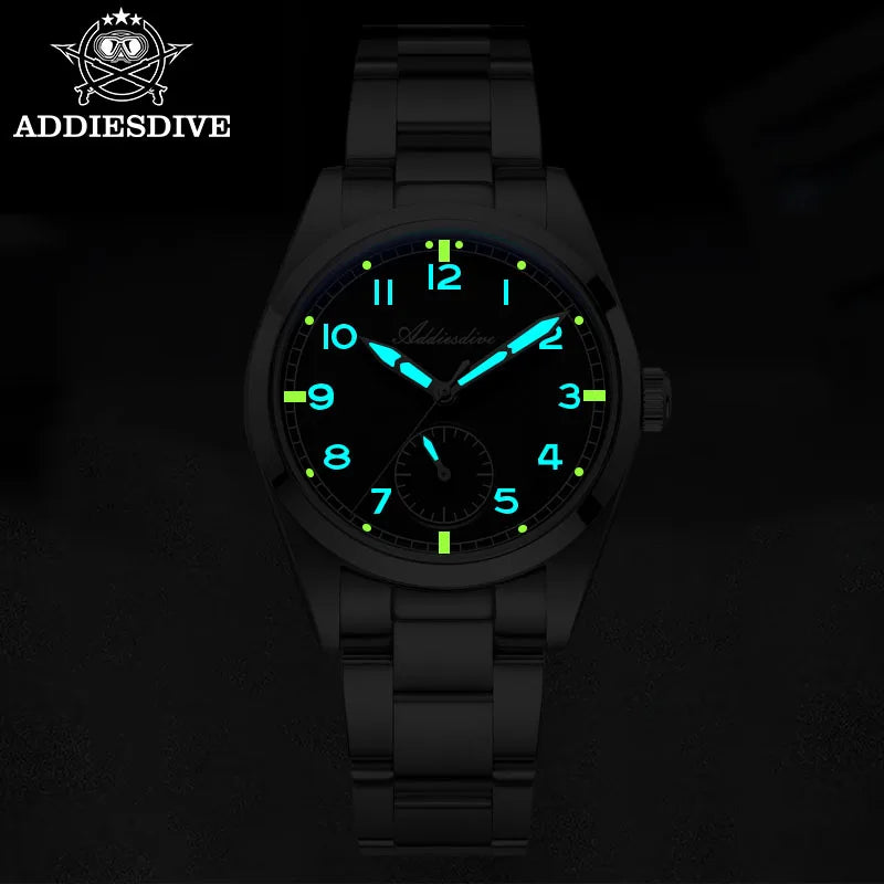 Reloj de lujo para hombre ADDIESDIVE, movimiento japonés VH31, resistente al agua 10 bares, brazalete de acero inoxidable, reloj de cuarzo para hombre con luz nocturna