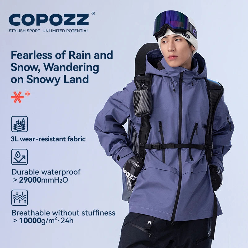 COPOZZ-Chaqueta de esquí con capucha para hombre y mujer, ropa de esquí a prueba de viento, monos de invierno, Sudadera con capucha, ropa deportiva impermeable para exteriores, Snowboard