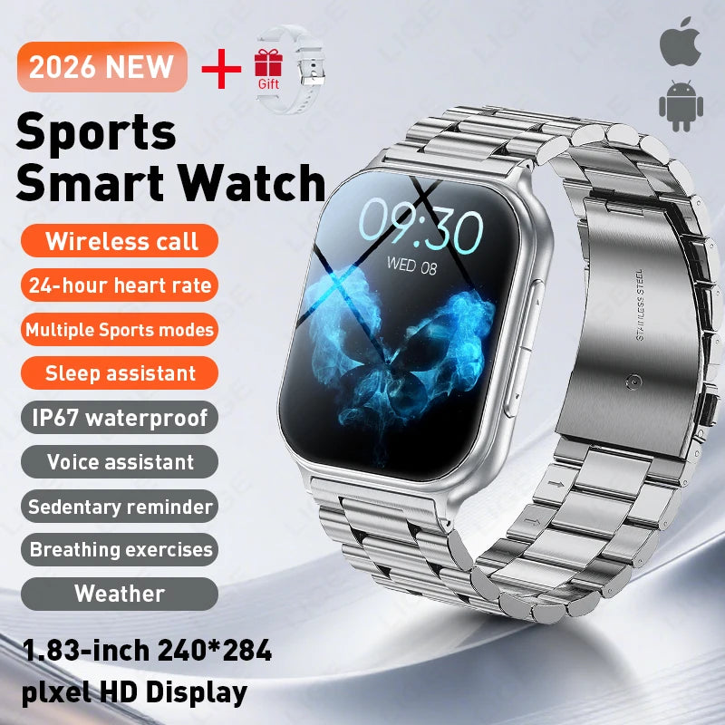 LIGE Nuevo Reloj Inteligente de 700mAh para Hombres y Mujeres, Deportivo, Rastreador de Fitness, Impermeable, Monitor de Frecuencia Cardíaca 24H Integrado, Llamadas Bluetooth, Smartwatch HD de 1.83"