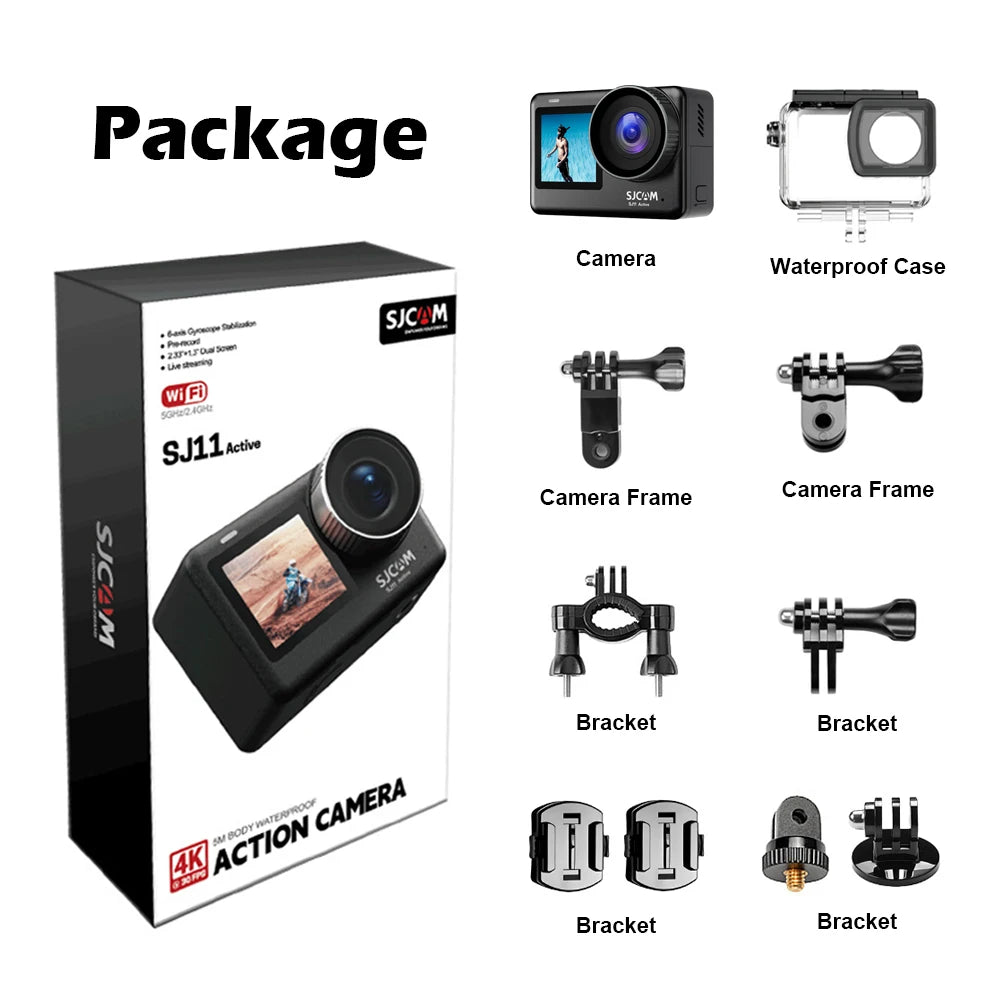 Cámara de Acción Activa SJ11 4K HD 20MP con Pantalla Táctil de 2.33'', Resistente al Agua, WiFi 5G, Video HDR Activo, Cámara Deportiva en Vivo