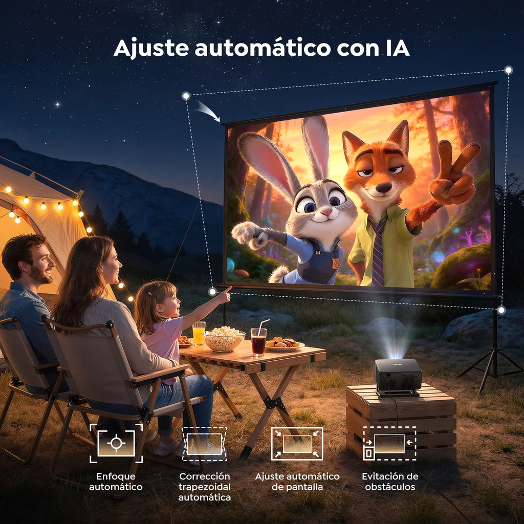 Proyector Toptro 4K Full HD 1080P con Wi-Fi 6, enfoque automático, portátil, compatible con Google TV, ideal para un cine en casa inteligente y para uso en exteriores.