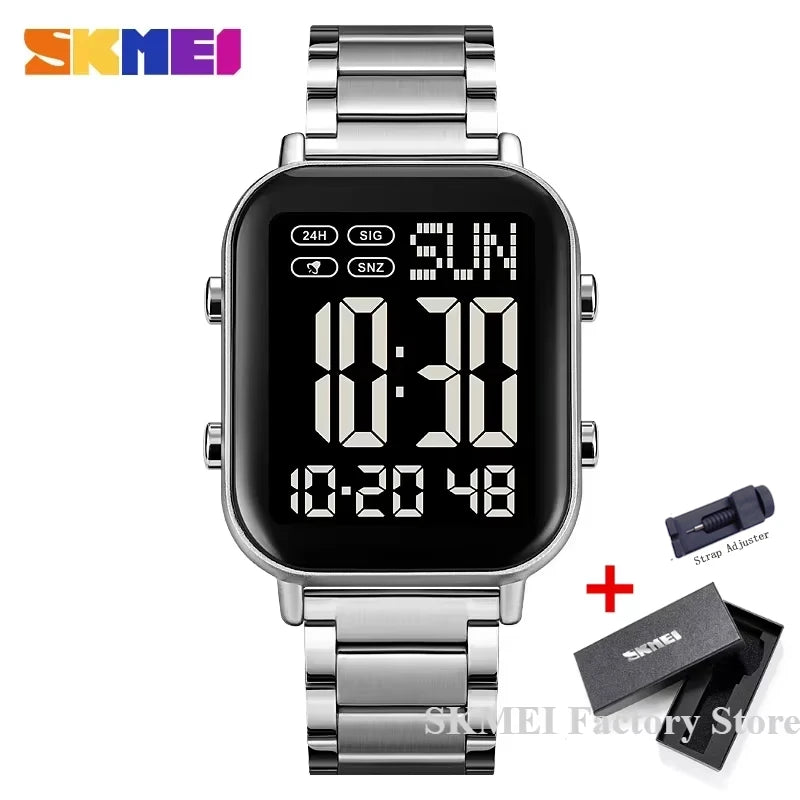 SKMEI 2259 Luxury Waterproof Sport Electronic Mens Wristwatch EL Display Stainless Steel Digital Watch for Men 1859 Reloj Hombre