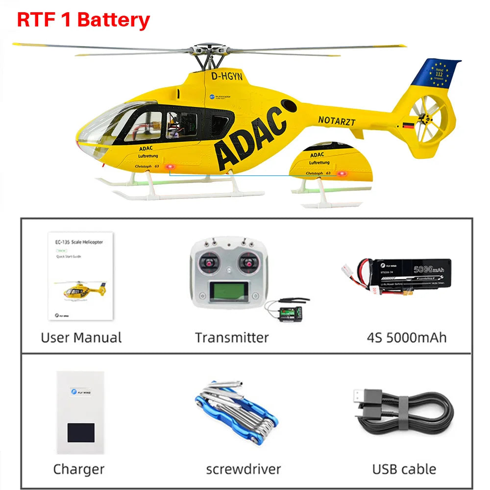 Helicóptero RC FLYWING EC135 con Luz LED, Control de Vuelo ACE, Helicóptero a Escala EC135, Tamaño 470, Helicópteros RC de 4 Aspas y 6 Canales