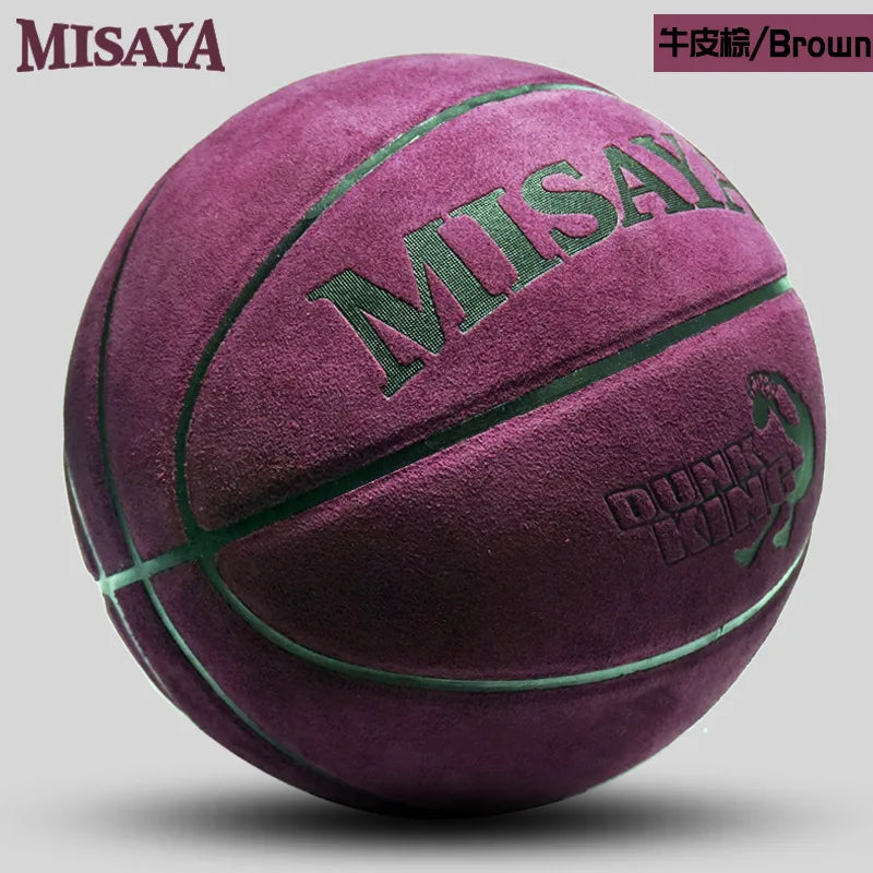 Balón de Baloncesto de Cuero Genuino para Estudiantes y Adultos, Uso Interior y Exterior, de Alta Calidad, Cuero Suave, Resistente al Desgaste, Color Azul