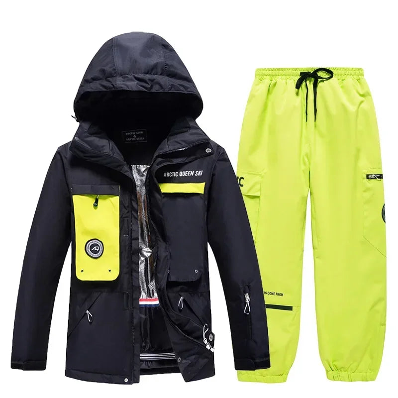 Conjuntos de Trajes de Nieve para Hombre y Mujer, Ropa de Snowboard, Ropa de Invierno para Exteriores, Sudadera con Capucha, Traje Impermeable, Chaqueta de Esquí + Pantalones