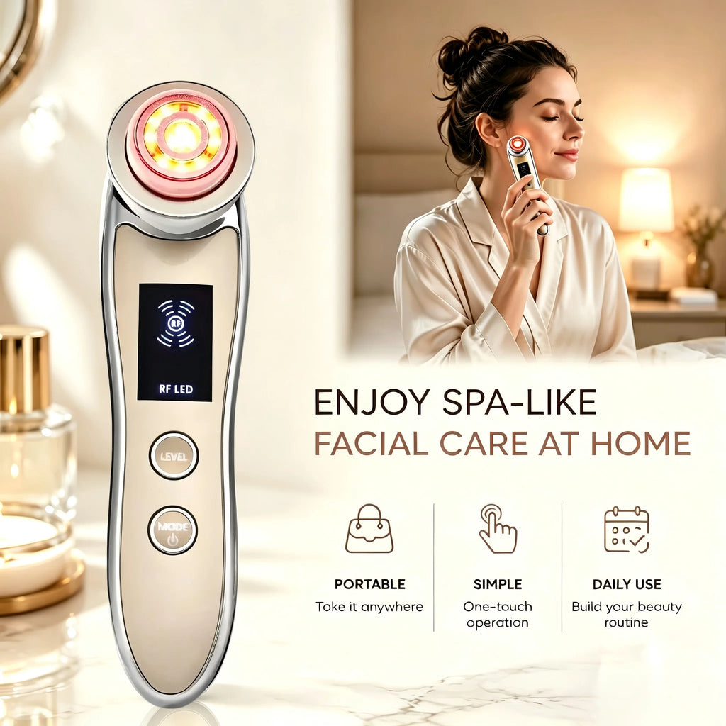 Dispositivo de Belleza Facial Multifuncional, Radiofrecuencia, EMS, Microcorriente, Luz LED, Masajeador Facial y de Cuello, Reafirmante, Hidratante, Herramienta para el Cuidado de la Piel