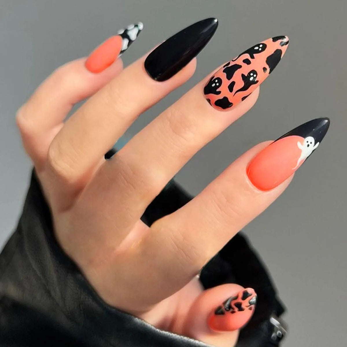 24 Uds uñas postizas de color rojo sangre gradiente parche de uñas postizas de punta larga cubierta completa puntas de uñas postizas usables juegos de manicura de Halloween