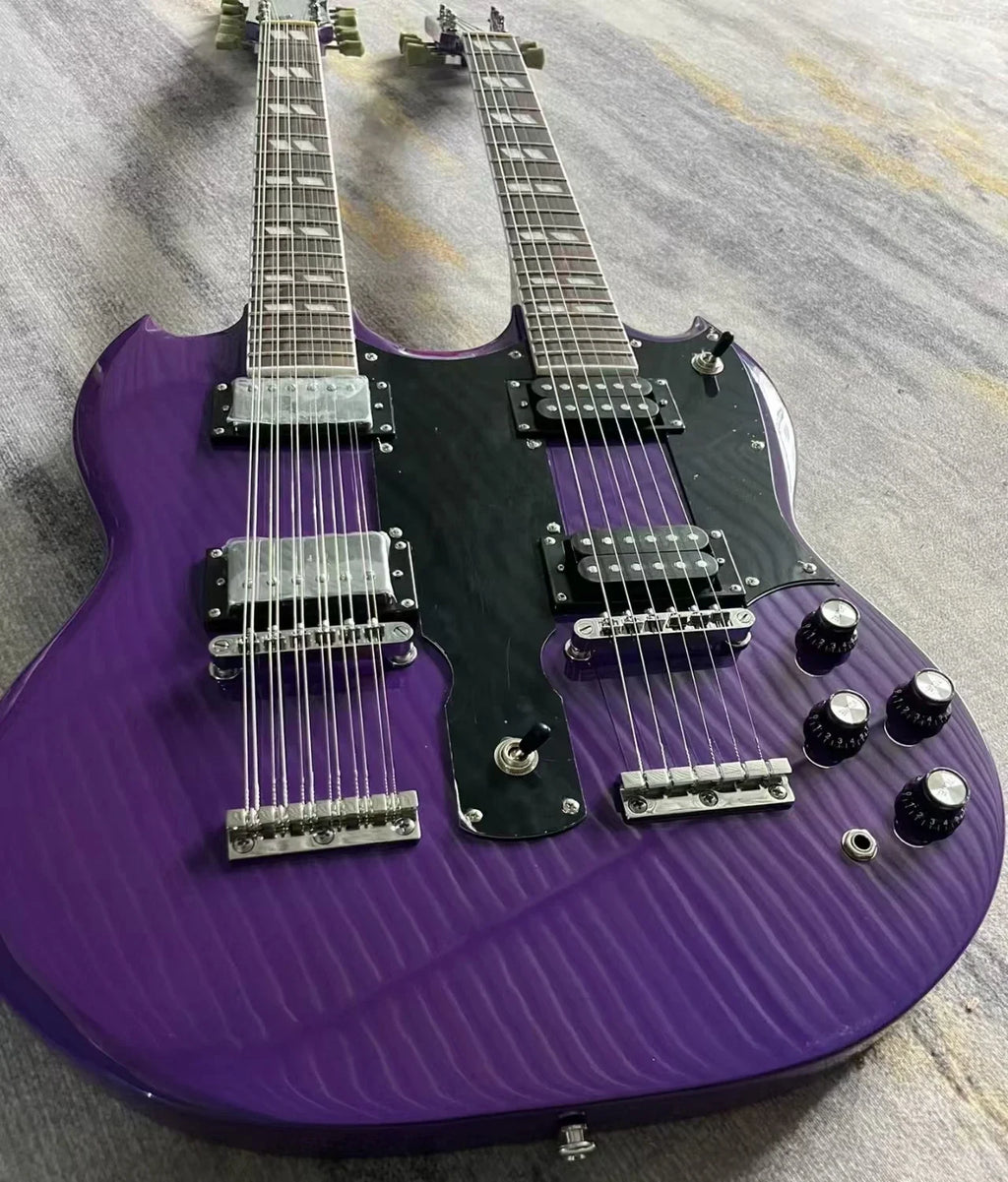 Guitarra eléctrica de doble cabezal con cuerpo de caoba, diapasón de palisandro, 12 cuerdas + 6 cuerdas