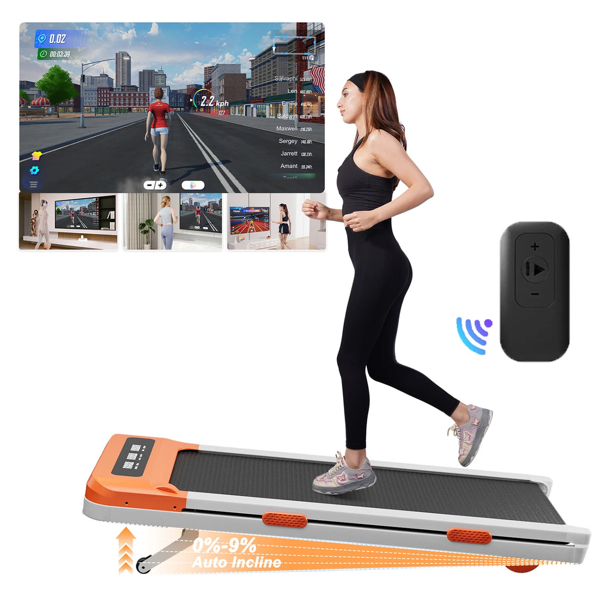 Cinta de correr plegable 9% inclinada, almohadilla para caminar de 3,8 mph/6 kph para cintas de correr caseras, pantalla LCD, monitoreo por aplicación, máquina de ejercicio con Motor de 3,0 HP