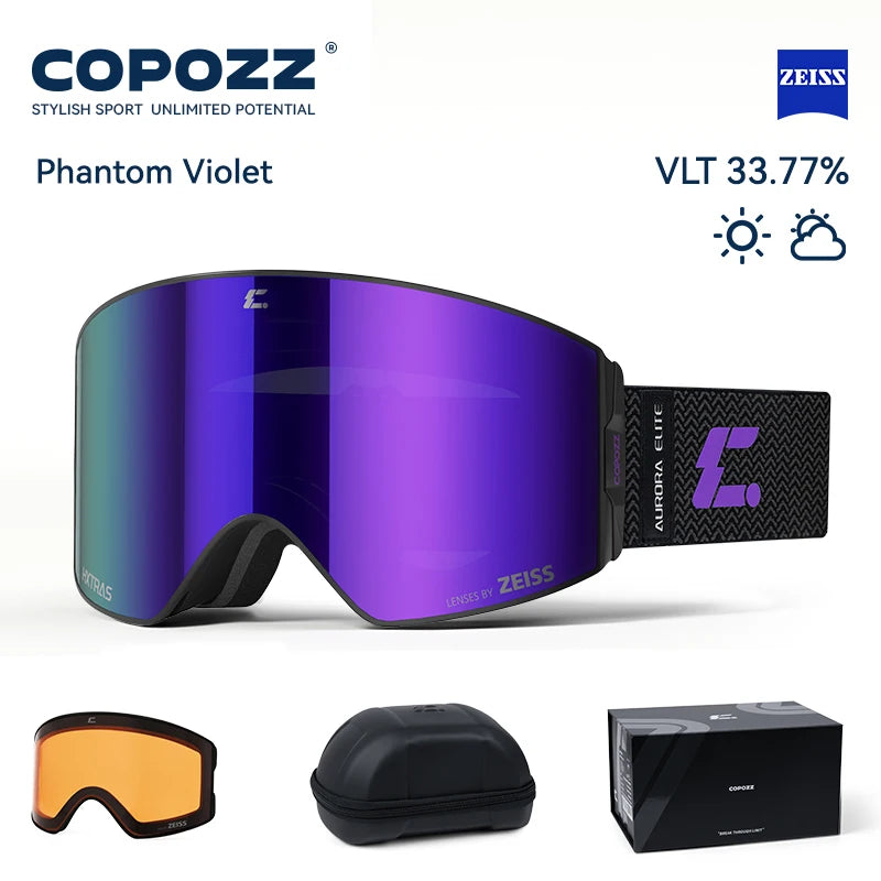 COPOZZ Nuevas Gafas de Esquí Magnéticas para Hombre, Gafas de Esquí Antivaho para Adultos, Protección UV400, Gafas de Snowboard con Lentes Zeiss