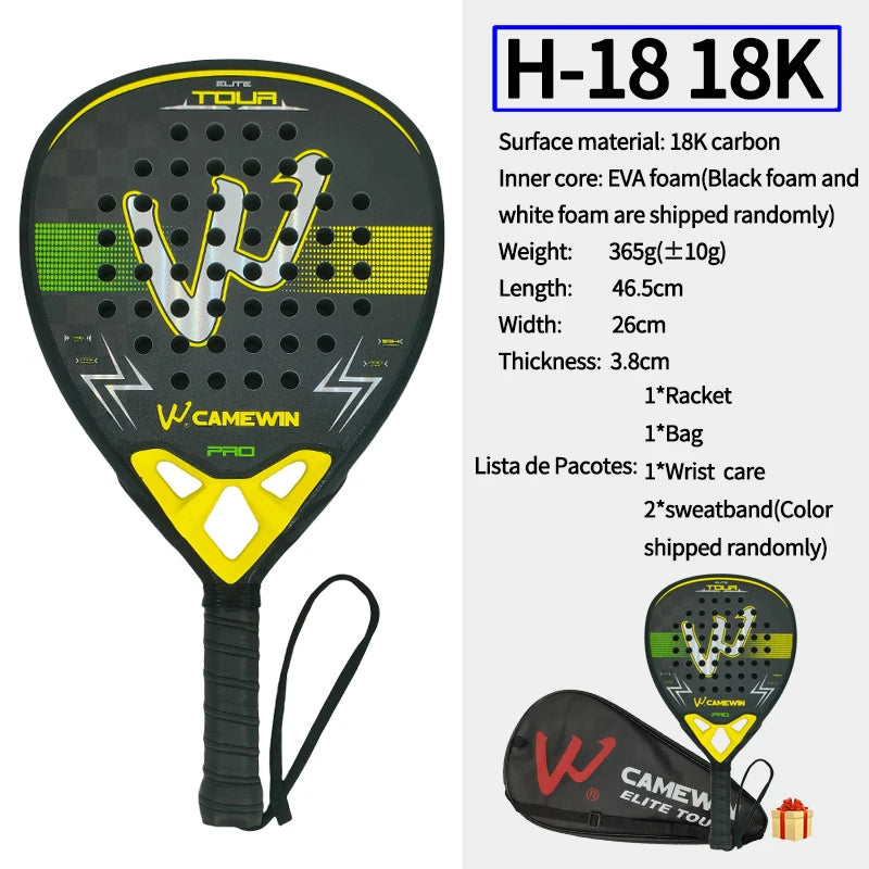Raqueta de Padel de fibra de carbono de 18K, raqueta de Padel con núcleo de espuma viscoelástica elástica EVA, raqueta de tenis ligera, raqueta de Padel de fibra de carbono