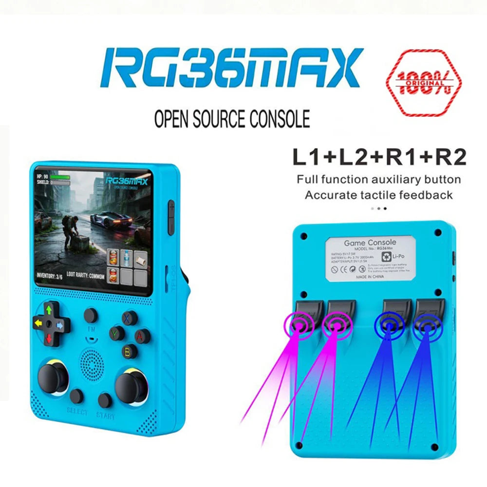 Consola de juegos retro portátil RG36max 2026, pantalla IPS HD de 3,5 pulgadas, 680x480, sistema Linux, modelo más reciente