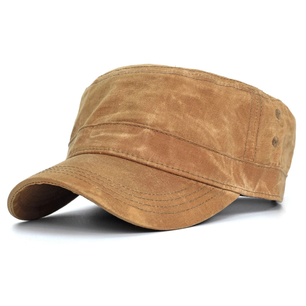 Gorra militar de lona encerada para hombre, impermeable, estilo cadete, diseño único, gorra vintage de copa plana