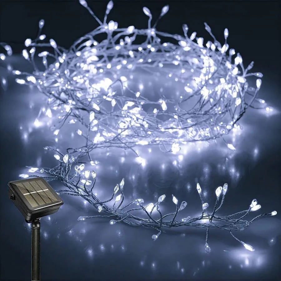 Guirnalda de luces LED solares con forma de petardo, guirnalda impermeable para exteriores, luz de hadas para boda, fiesta, jardín, decoración navideña