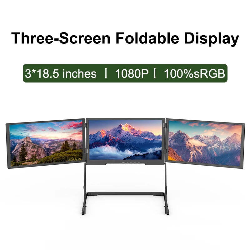 Monitor Portátil Plegable de 18.5 Pulgadas con Tres Pantallas, 1920*1080P, 360° °   Pantalla Externa para Laptop/Windows/Mac/Trading Bursátil/Diseño