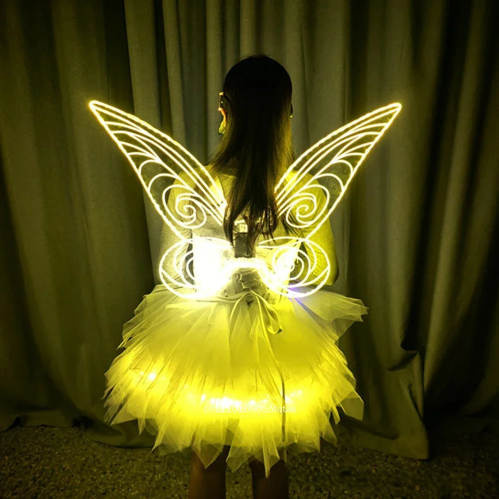 Vestido de plumas luminosas LED, alas de ángel iluminadas, alas de mariposa coloridas, traje de hada para desfile, cosplay de Halloween.