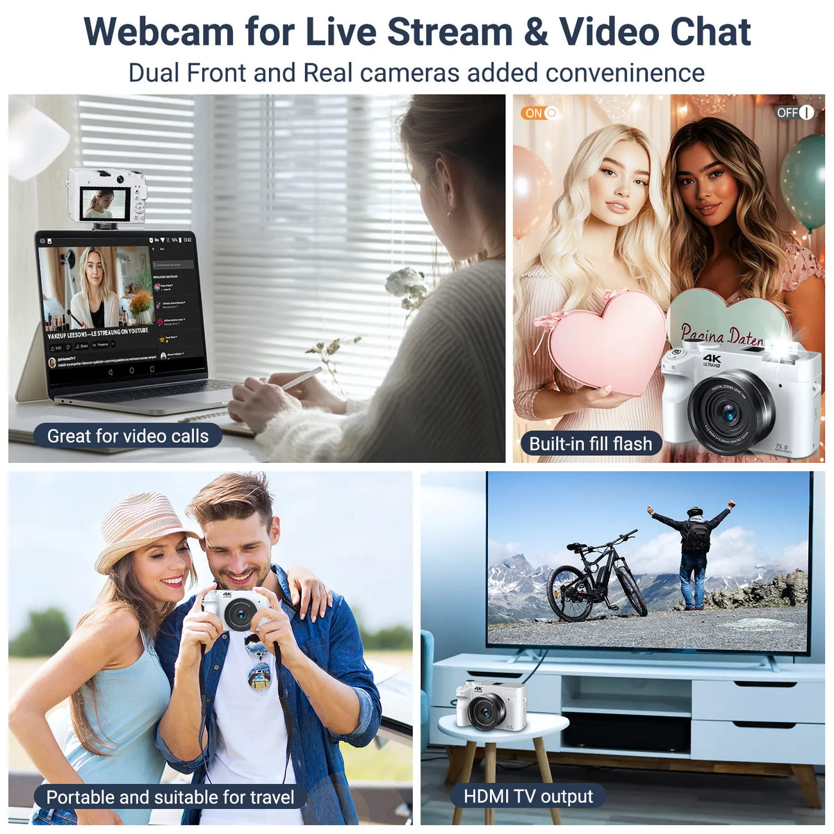 Videocámara Digital 4K HD, cámaras duales, 75MP, Zoom 18X, pantalla de 3,0 pulgadas, enfoque automático AF, antivibración con linterna para fotografía