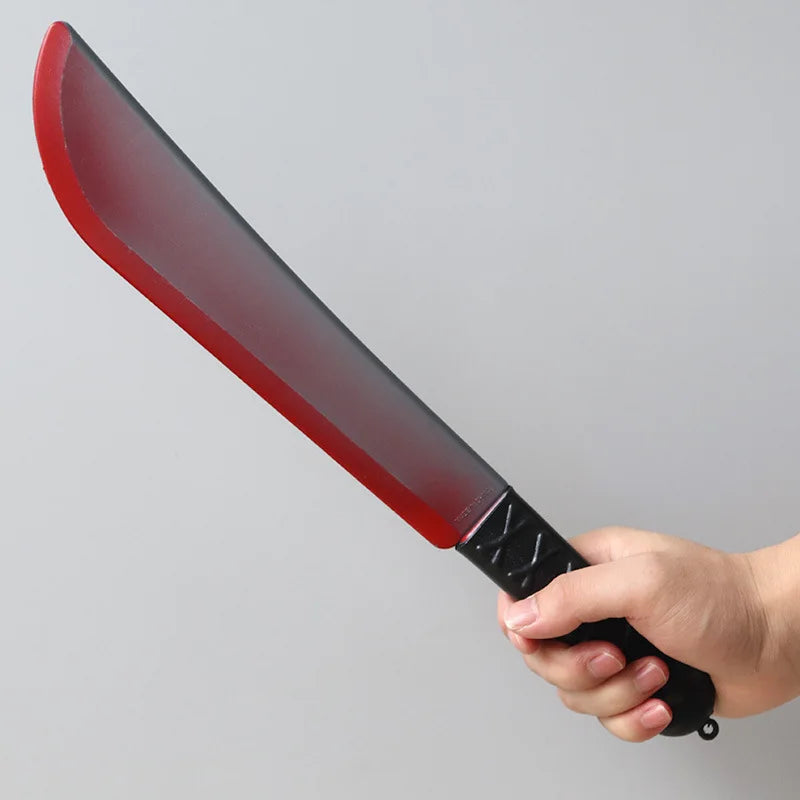Cuchillo sangriento de Halloween, decoración de fiesta DIY, cuchillo de cocina de plástico afilado, accesorios de simulación, cuchillo curvo, accesorios de Halloween.