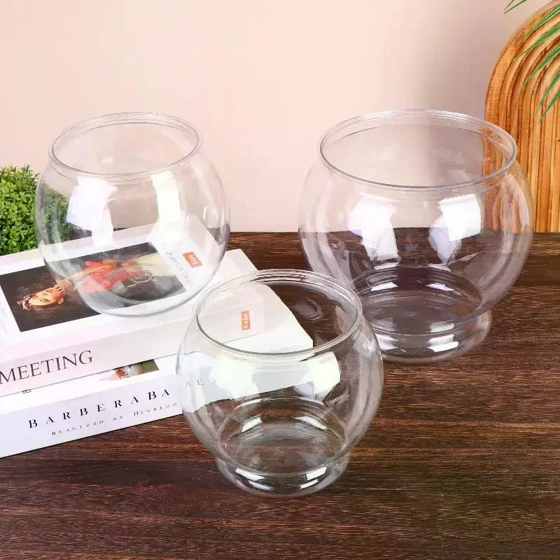 Transparent Round Ornamental Fish Tank Portable Goldfish Small Fish Bowl Pet Plastic Lightweight Desk Aquarium Bowl Home Decor