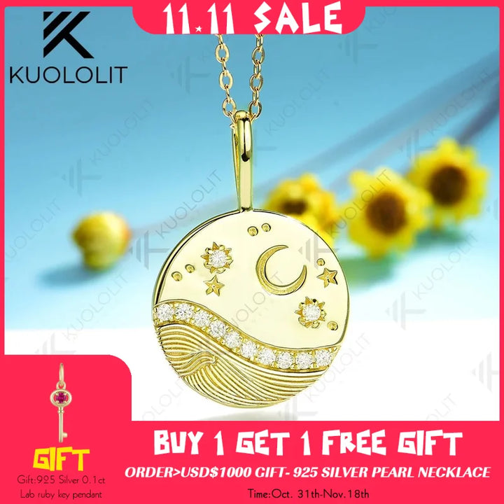 Kuololit-collar de moissanita de 0,26 quilates para mujer, collar de oro amarillo Solid10K14K para regalos de Navidad, fiesta, compromiso, aniversario