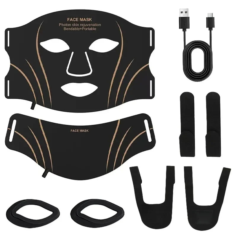 Máscara Facial y de Cuello de Silicona Flexible, 7 Colores, Máscara LED Inalámbrica de Fotones de Alta Energía, Cuidado Diario de la Piel sin Esfuerzo